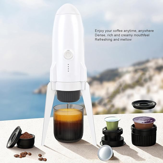 Portable Coffee Maker Rapid Heat Up 3 in 1 Liquid Travel Coffee Machine Capsule Cordless Heating Ideal for Outdoor Office Use