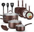 NutriChef 14-Piece Nonstick Brown Cookware Set - Scratch-Resistant Kitchen Pots and Pans with Lids &amp Utensils For All Cooktops - NCCW14SBR