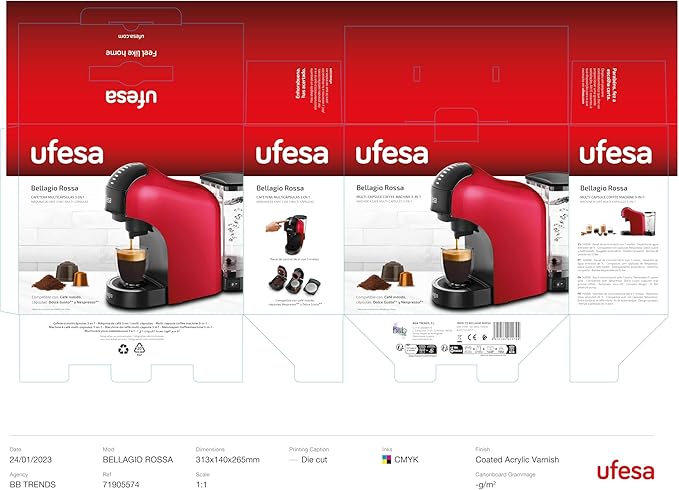 Ufesa Bellagio Rossa Capsules Coffee Maker One Size