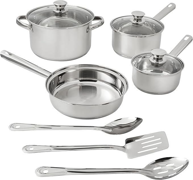 7-piece stainless steel cookware set non-stick cookware set with lids suitable for induction cookers kitchen set silver