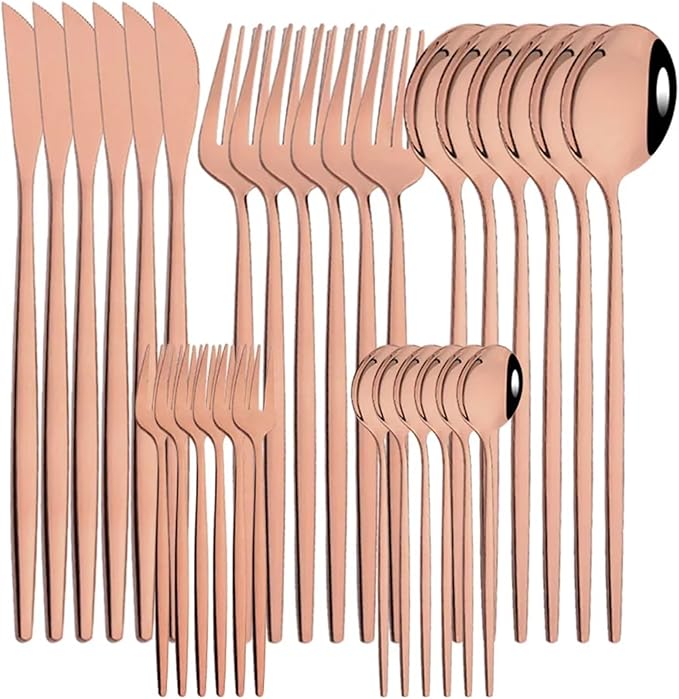 pureza 30Pcs Stainless Steel Black Gold Dinnerware Set - Cutlery Set For Kitchen &amp Dining Table(Rose)