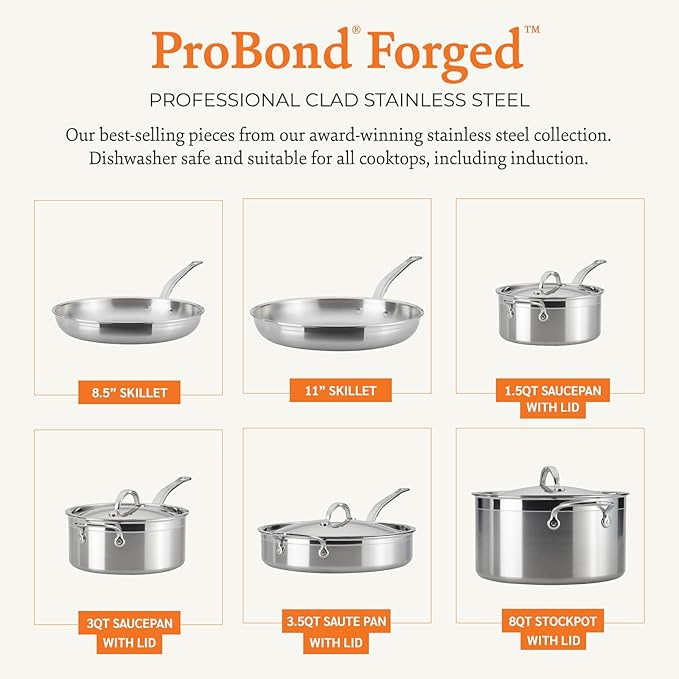 Hestan - ProBond Collection - Professional Clad Stainless Steel 10-Piece Ultimate Cookware Set Induction Cooktop Compatible