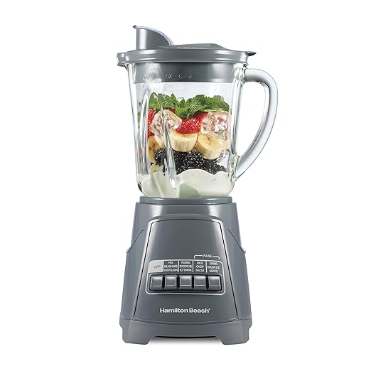 Hamilton Beach Power Elite Wave Action Blender For Smoothies 40 Oz Glass Jar 12 Functions Including Puree Crush Ice 700 Watts Grey (58153J)