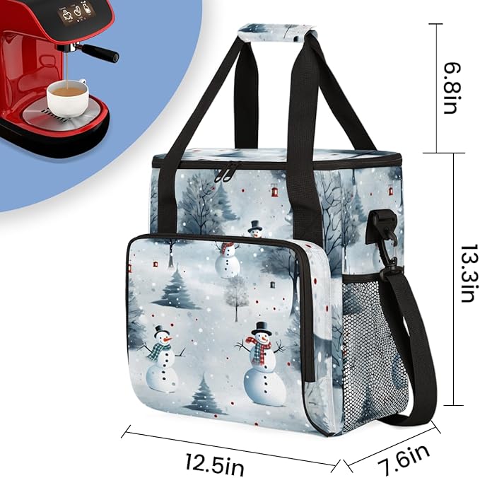 Xmas Snowman Coffee Maker Carrying Bag Mystical Snowman Travel Storage Bag Compatible with K-Mini or K-Mini Plus Single Serve Coffee Brewer Carrying Case with Multiple Pockets &amp Shoulder Strap