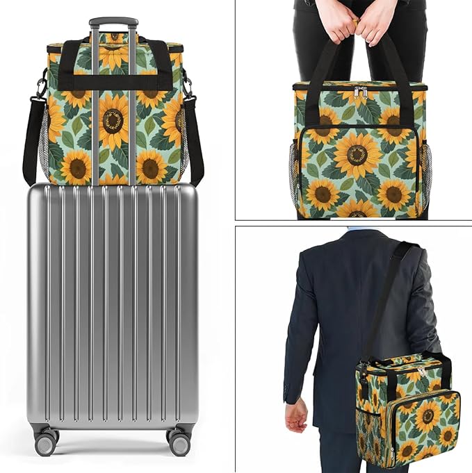 Sunflowers Green Leaves Coffee Maker Travel Bag for K-Mini or K-Mini Plus Single Serve Coffee Brewer Portable Storage Tote Case for Tarvel