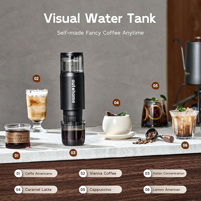 Portable Electric Espresso Machine15 Bar Self Heating Outdoor Coffee Maker Travel Coffee Machine for Camping With Ground Coffee and NS Capsule for RV OfficeCar Coffee with carry Bag