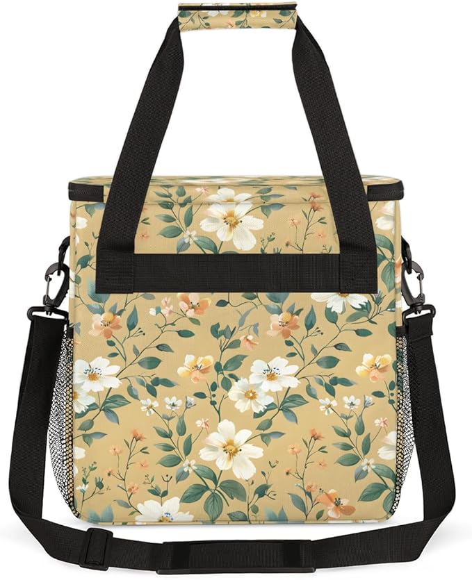 Whimsical Flower Coffee Maker Carrying Bag Portable Travel Storage Tote Bag Compatible with K-Mini or K-Mini Plus Single Serve Coffee Brewer Carrying Case with Multiple Pockets &amp Shoulder Strap
