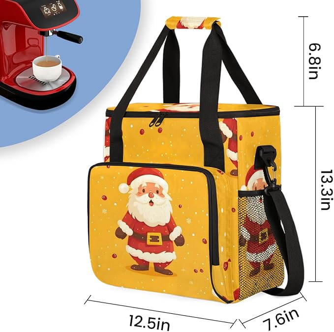 Cute Santa Claus Coffee Maker Carrying Bag Magical Santa Claus Travel Storage Bag Compatible with K-Mini or K-Mini Plus Single Serve Coffee Brewer Carrying Case with Pockets &amp Shoulder Strap