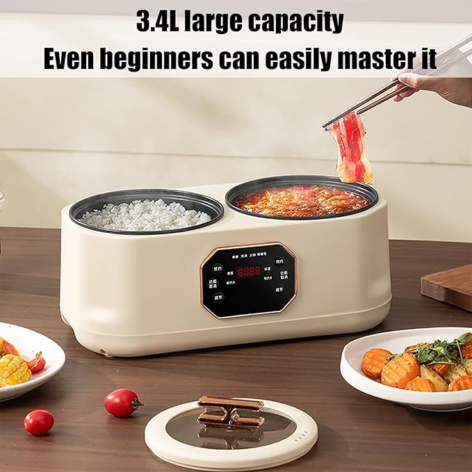 3.4L Double Spelling Rice Cooker Electric Multi-functional Double-liner Hotpot Pot Comes with 1 Steamer Keep Warm