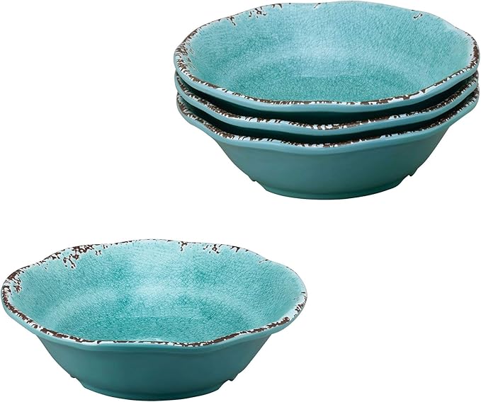 Supreme Housewares 12-Piece Melamine Dinnerware Set Includes Dinner Plates Salad Plates Bowls Service for 4. (Crackle Turquoise)