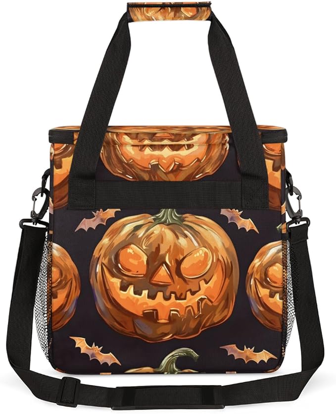 Abstract Pumpkin Coffee Maker Carrying Bag Glitter Pumpkin Travel Storage Bag Compatible with K-Mini or K-Mini Plus Single Serve Coffee Brewer Carrying Case with Multiple Pockets &amp Shoulder Stra