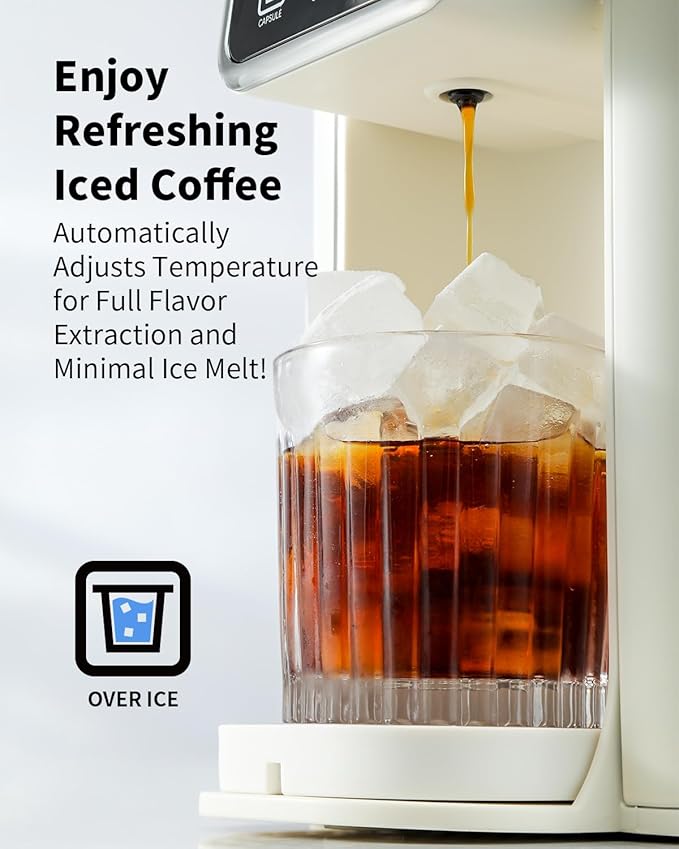 Hot &amp Iced Coffee Maker with Bold Setting Single Serve Coffee Maker for K Cup and Grounds 6-14 Oz Brew Sizes 50 Oz Removable Water Tank One Cup Coffee Machine with Reusable Filter White