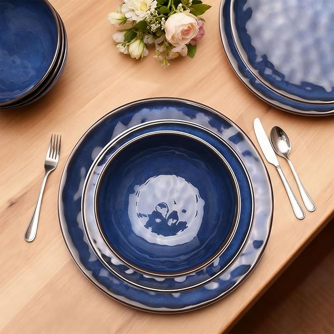 11Inch Blue Melamine Dinner Plates Set of 8BPA Free Non-Toxic Food Grade Unbreakable Dishwasher SafeShatter Chip ResistantLightweight Reusable for Kitchen Picnic Camping Restaurant