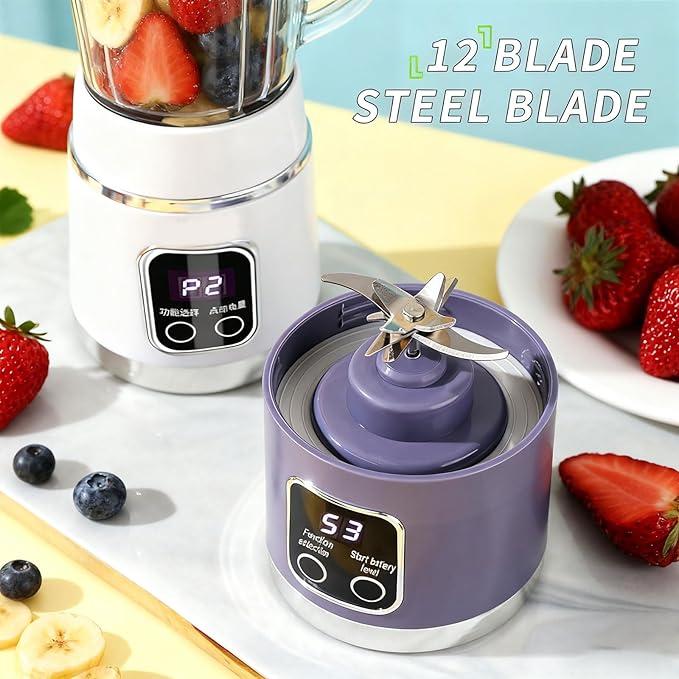 2026 New 450ml Digital Multimode Juicer Blender - Smart LED Display Portable Juicer Shakes and Smoothies Blender | TYPE-C Charing | Leak Proof Design with 12 Stainless Steel Blades (White)