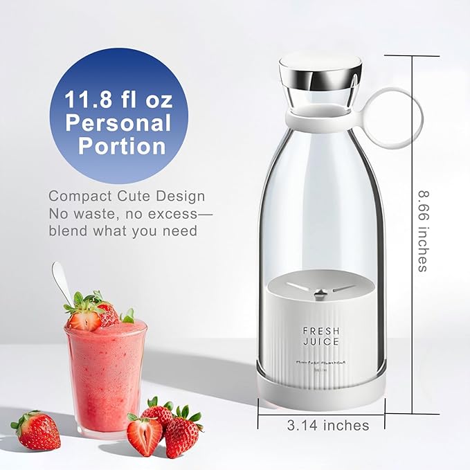 Portable Personal Mini Blender for Smoothies: 11.8 fl oz Small Juicer Cup for Protein Shakes with Wireless Charging - Great for Women Fitness &amp Dieters - Ideal for Gym Travel Office Use