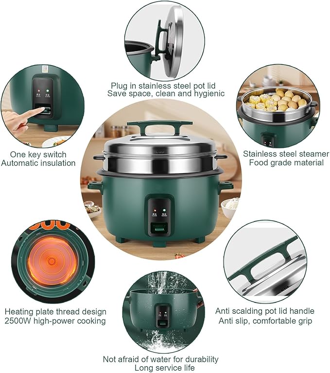 Large Commercial Rice Cooker 8-45L Large Capacity One-Touch Rice Cooker and Food SteamerWith Auto Keep Warm for 8~65 People(13L-2000W)