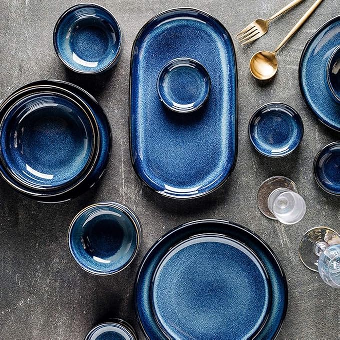 Dinner Set for Family Party Hotel Restaurant 6-39 Pieces Nordic Style Dinnerware Set Deep Sea Blue Kiln Chan