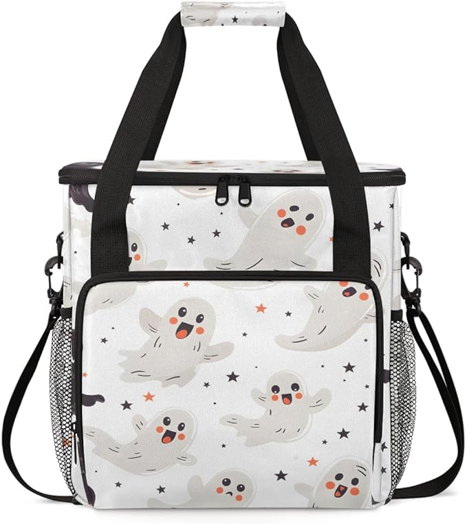 Cartoon Spooky Ghost Coffee Maker Carrying Bag Portable Travel Storage Tote Bag Compatible with K-Mini or K-Mini Plus Single Serve Coffee Brewer Carrying Case with Multiple Pockets &amp Shoulder St