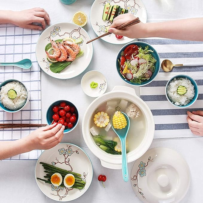 Dishes Dessert Plates 28-Piece Kitchen Dinnerware Set Household Ceramic Dinner Plate Sets Creative Plum Pattern Dishes Dinnerware Sets Service For 6 Appetizers Sal