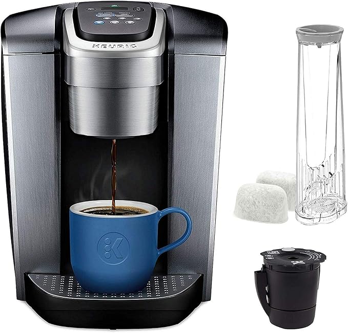 Keurig C K-Elite Maker Single Serve K-Cup Pod Brewer with Iced Coffee Capability Extra Included 75oz Brushed Silver Plus Filter Bundle