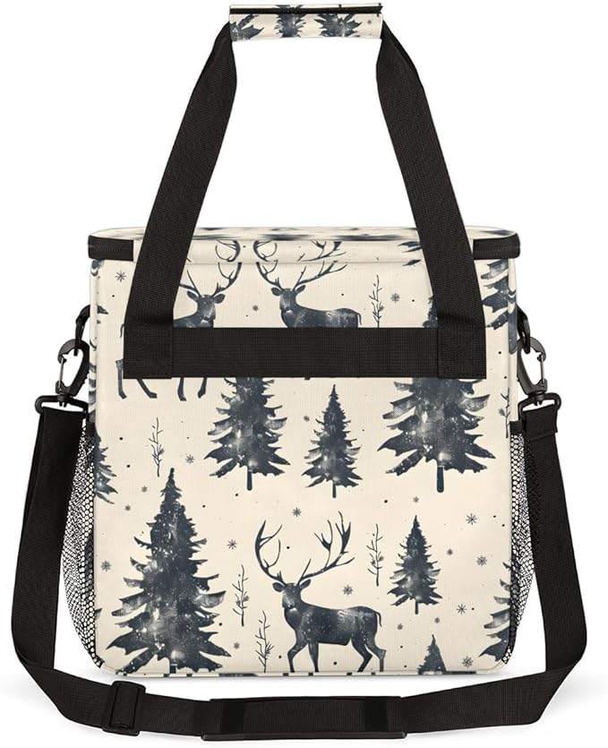 Christmas Festivals Coffee Maker Carrying Bag Deer Tree Travel Storage Bag Compatible with K-Mini or K-Mini Plus Single Serve Coffee Brewer Carrying Case with Multiple Pockets &amp Shoulder Strap