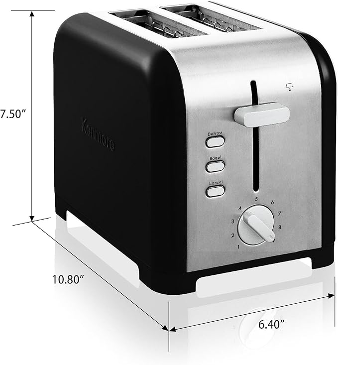 Kenmore toaster 2 slice - extra wide slot countertop kitchen appliance defrost function tostador de pan 9 shade settings compact design easy clean crumb tray bread bagel stainless steel &amp b