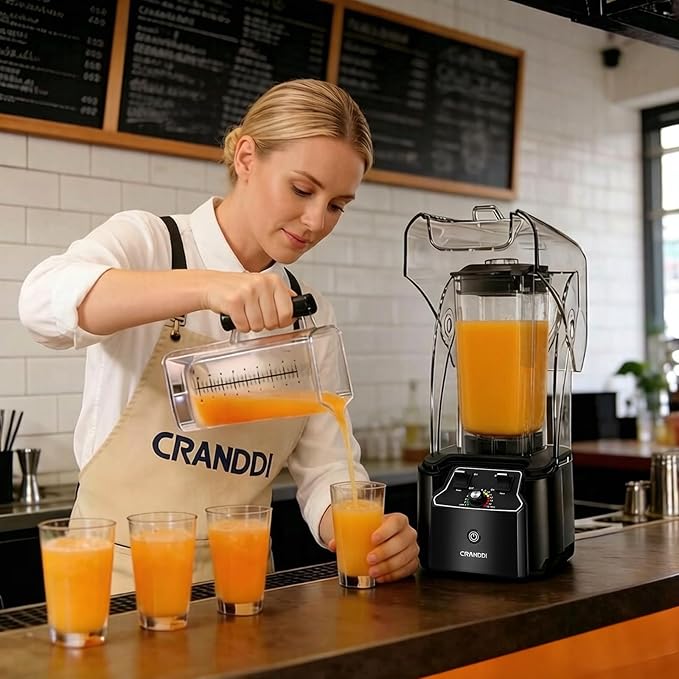 CRANDDI Commercial Quiet Blender 2200 Watt Professional Countertop Blender with 80oz Pitcher Built-in Pulse &amp 15-speeds Control Smoothie Blender for Commercial and Home K90 Black
