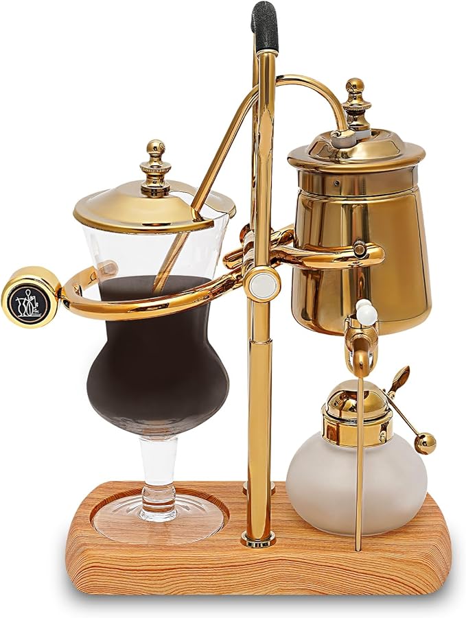 Siphon Coffee Maker 400ml/13.53oz Borosilicate Glass Vacuum Coffee Maker Retro Manual Coffee Machine Brewing Equipment for Home Personal Kitchen Beverage Store (Gold)