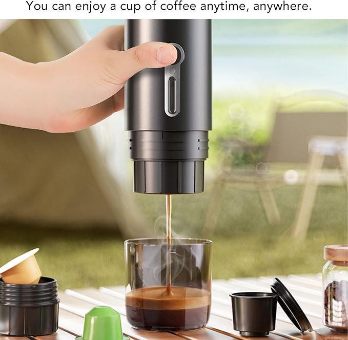 Travel Coffee Maker Portable Automatic Machine with 15 Bar Pressure and 2000mAh Battery for Camping Hiking Office Compatible with Ground Coffee and Capsules