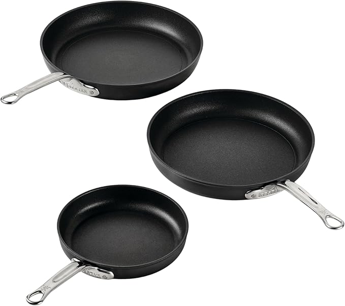 Hestan TITUM Fusion 3-Piece Nonstick Skillet Set (8 9.5 &amp 12.5) Double Impact Stainless Steel Base &amp Aluminum Body Induction Compatible Made without PFOAs
