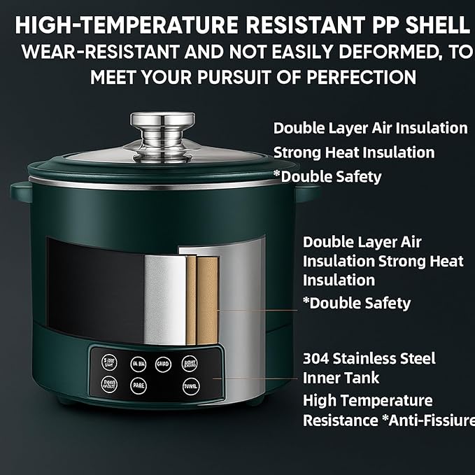 3L Low Sugar Rice Cooker with Lifting Steamer Basket Electric Stainless Steel Rice Maker Carb Reducing Fast Heating 3-Speed Touch Control Compact for Dorm Home Kitchen UseGreen