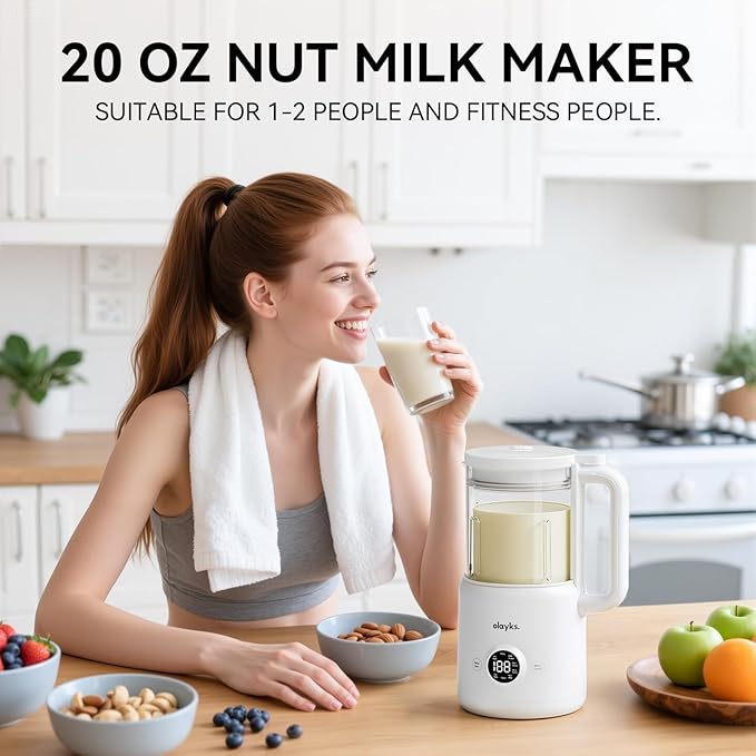 olayks 6 in 1 Automatic Nut Milk Maker Blender 20oz Homemade Soy Milk Maker for Plant-Based Milk Coconut Oat Almond Non-Dairy Beverages with Timer Keep Warm Boil Water Self-Cleaning