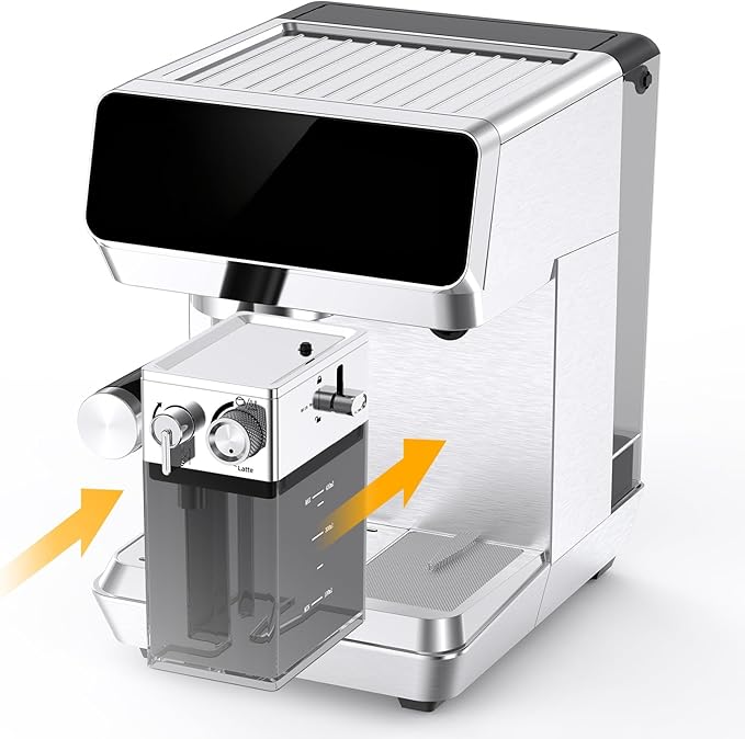 MAttinata CM1833L Automatic Cappuccino Machine 20 Bar Espresso Maker with Dual Boiler &amp Self-Cleaning Milk Frother Touch Screen Coffee Machine for Latte Stainless Steel Home and Office Silver