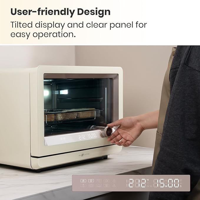 VAL CUCINA 7-in-1 Steam Convection Oven Countertop with Air Fry Bake Sous Vide Ferment Built-in Recipes | Anti-Scalding Self Clean Food-grade Stainless Steel Cavity &amp Accessories | 1500W