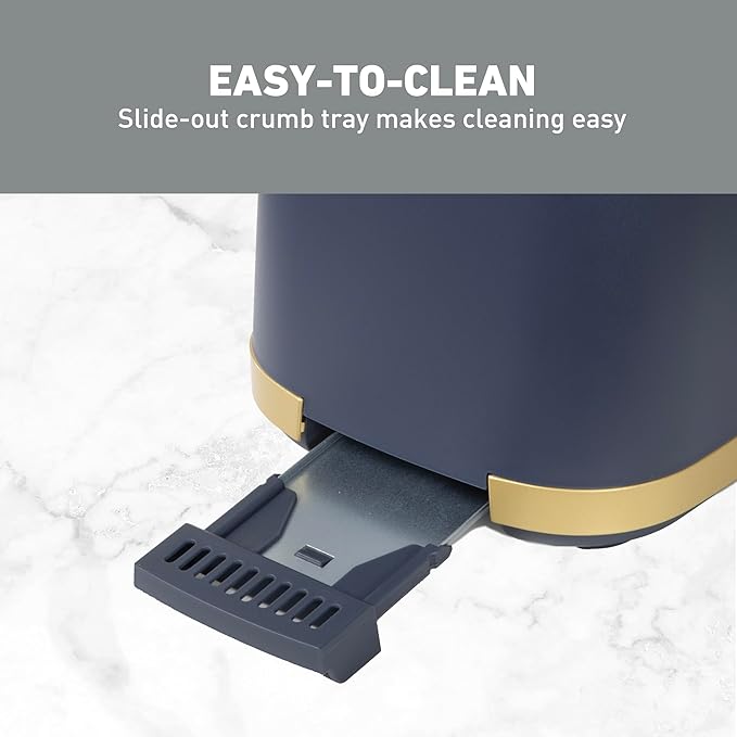 West Bend Timeless 2-Slice Toaster with 7 Browning Levels Bagel/Waffle/Defrost Settings High-Lift Lever Anti-Jam Easy-Clean Crumb Tray 2-Slice Blue/Gold