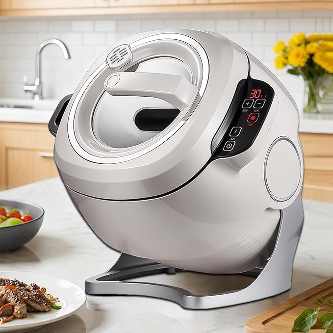 2000W Commercial Food Processor &amp Automatic Cooker - 6L Stainless Steel Pot with 360° Rotation 3D Heating &amp 3 Speed Modes for Stir Frying/Soup/Rice Home &amp Restaurant Kitchen Appliance