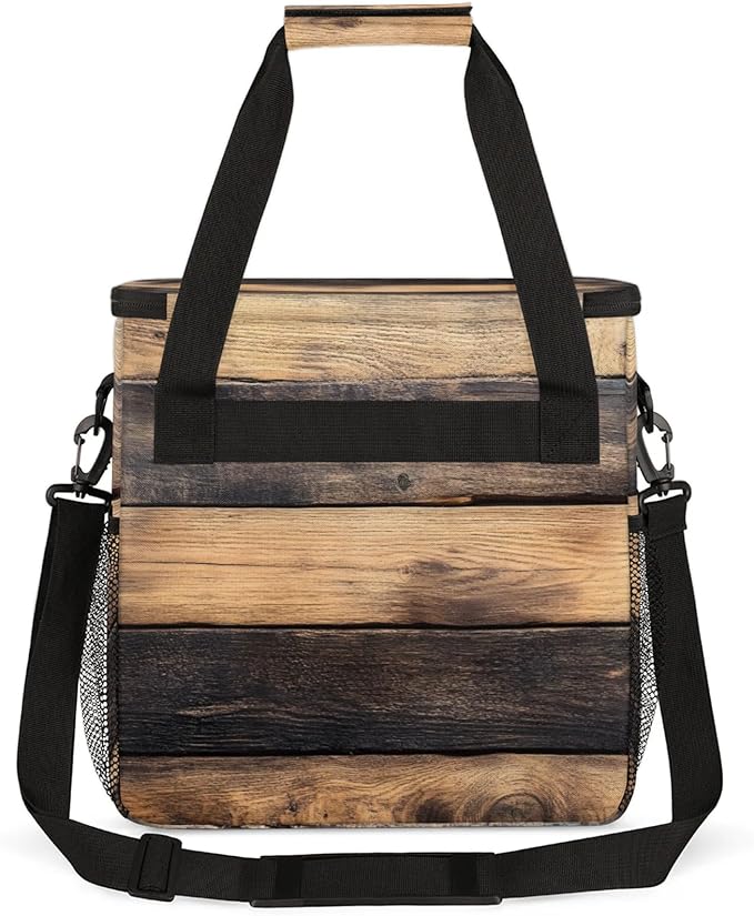 Wood Pattern Coffee Maker Travel Bag for Keurig K-Mini/K-Mini Plus Insulated Waterproof Tote with Pockets for K-Cup Portable Single-Serve Brewer Case