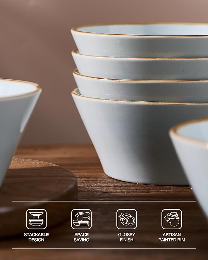 Famiware Saturn Stoneware Dinnerware Sets for 8 (24 Pieces) Ceramic Plates and Bowls Dish Sets with Hand-Painted Trim - Chip &amp Scratch Resistant Microwave &amp Dishwasher Safe Tableware Light