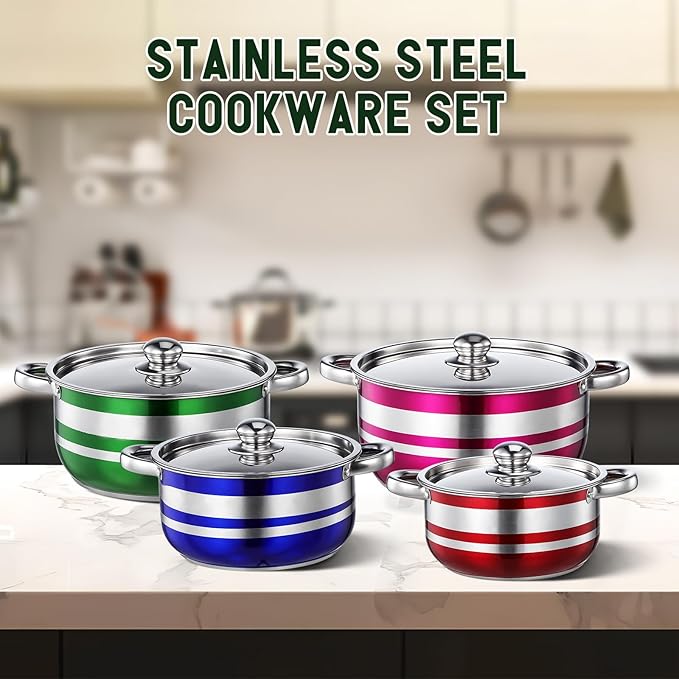 Alipis 4pcs Stainless Steel Cookware Set: Induction Kitchen Cooking Stock Pots for Home Catering Restaurant Supplies Dishwasher Safe 20/22/ /26cm