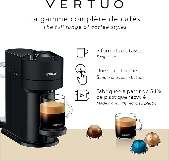 Nespresso Vertuo Next Coffee and Espresso Machine by De'Longhi Matte Black