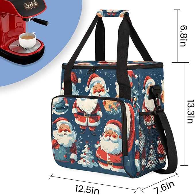 Xmas Santa Claus Coffee Maker Carrying Bag Colorful Santa Claus Travel Storage Bag Compatible with K-Mini or K-Mini Plus Single Serve Coffee Brewer Carrying Case with Pockets &amp Shoulder Strap