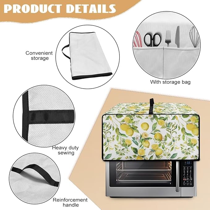 Rectangular Toaster Oven Cover Stain Resistant Washable Appliance Cover with Side Pockets Neat Storage and Protection for Kitchen Appliances Lemon