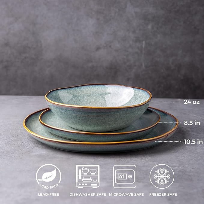 AmorArc Ceramic Dinnerware SetsHandmade Reactive Glaze Plates and Bowls SetsHighly Chip and Crack Resistant | Dishwasher &amp Microwave Safe Dishes Set Service for 4 (24pc)