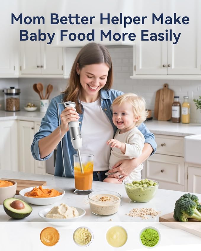 Immersion Blender Handheld 1000W 5 in 1 Corded Stick Hand Blender Kitchen with 12 Speed BPA-Free Mixing Beaker Chopper Whisk Milk Frother Perfect Emulsifier for Soup Baby Food Sauce Puree