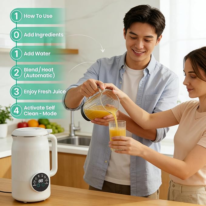 Juicer Nutripour - The 8-in-1 Multifunction Nut Milk Maker 42oz Blender Maker 140℉ Heating &amp 8h Keep Warm 12h Delay Boil Water &amp Self-Cleaning (1pcs)