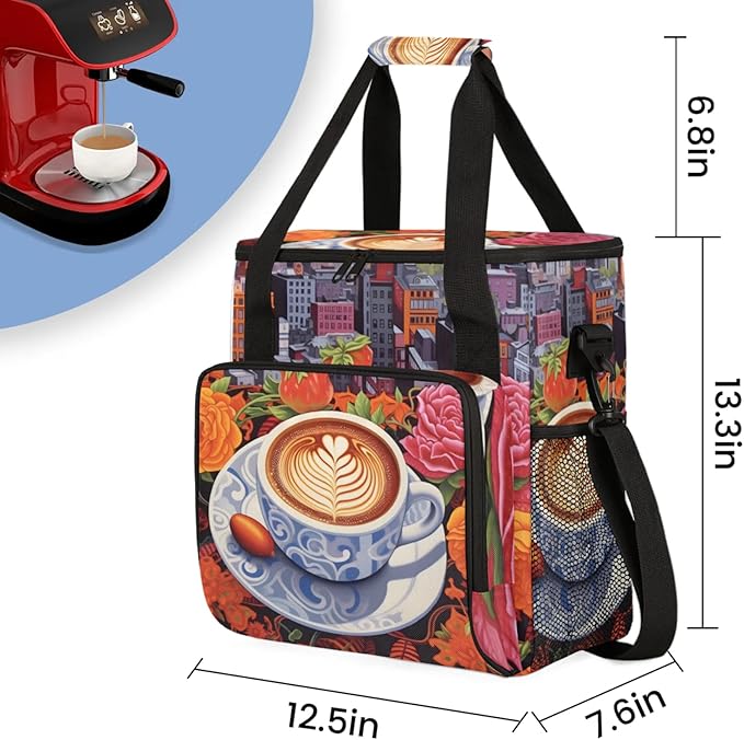 Fresh Brewed Coffee Coffee Maker Travel Bag for Keurig K-Mini/K-Mini Plus Insulated Waterproof Tote with Pockets for K-Cup Portable Single-Serve Brewer Case