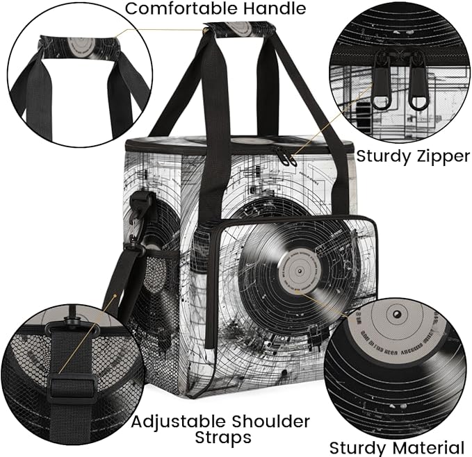 Black And White Records Coffee Maker Carrying Bag CD Travel Storage Bag Compatible with K-Mini or K-Mini Plus Single Serve Coffee Brewer Carrying Case with Multiple Pockets &amp Shoulder Strap