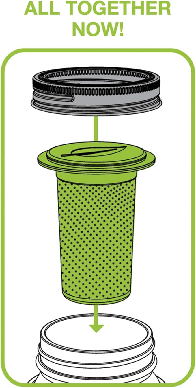 Jarware Tea Infuser Lid for Regular Mouth Mason Jars Green