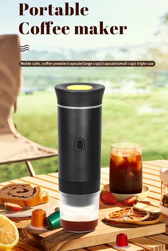 Portable Espresso Machine Wireless Electric 3-in-1 Coffee Maker with Self-Heating 20Bar Compatible with Large/Small Capsules &amp Ground Coffee Ideal for Camping Office Travel (Black)