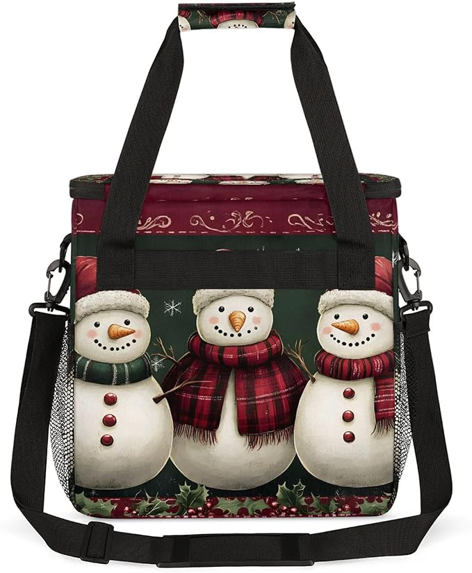 Snowman Coffee Maker Travel Bag Christmas Xmas Snowman Insulated Grocery Bag Travel Picnic Leakproof Cooler Bags With Shoulder Strap